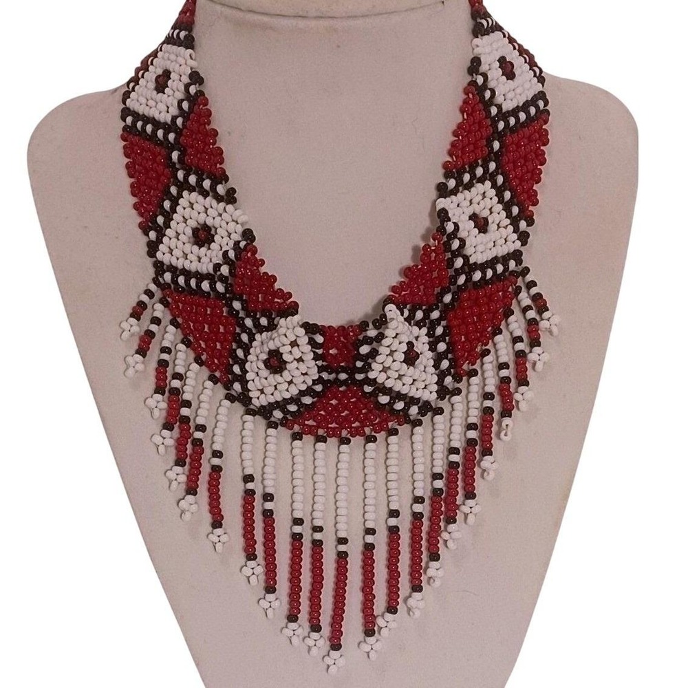 Vintage Handmade Seed Glass Beaded Necklace Collar Choker Native American Style
